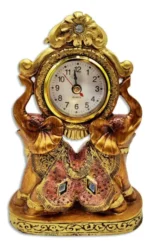 Elefante Doble Dorado En Cerámica Decorativo Con Reloj Incorporado 18 Cm - Imagen 3