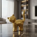 Escultura De Gato Dorado Adornos Cerámica Metalizado Gatito Suerte - Imagen 4