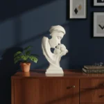 Escultura Estatua Adorno Cerámica Mama E Hijo Mujer Y Niño Blanco