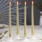 Pack De 4 Velas Torneadas Grande 30cm Dorada Metalizadas Candelabro