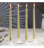 Pack De 4 Velas Torneadas Grande 30cm Dorada Metalizadas Candelabro