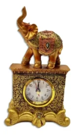 Elefante Dorado En Cerámica Decorativo Con Reloj Incorporado 18 Cm - Imagen 2