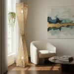 Lampara Pie Fibra Natural Artesanal Torneada Doble Luz 150cm - Imagen 5