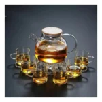 Juego Set Tetera Con Filtro Y 6 Tazas De Vidrio Te Modernas