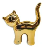 Escultura De Gato Dorado Adornos Cerámica Metalizado Gatito Suerte - Imagen 2