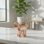 Escultura De Gato Bronce Dorado Adornos Cerámica Metalizado Gatito Suerte - Imagen 2