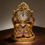 Elefante Doble Dorado En Cerámica Decorativo Con Reloj Incorporado 18 Cm - Imagen 2