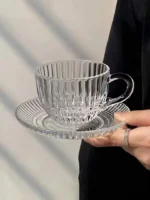 Pack 6 Tazas Con Plato Para Té Y Café Con Asa 230ml Cristal - Imagen 4