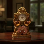 Elefante Doble Dorado En Cerámica Decorativo Con Reloj Incorporado 18 Cm