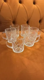 Pack 6 Tazas De Vidrio Para Té Y Café Con Asa 230ml Labrado doble lineas - Imagen 5