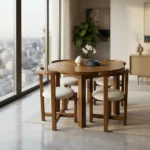 Comedor Nórdico Redondo 4 Sillas Tapizadas En Madera Maciza