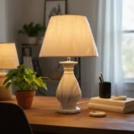 Lámpara Portátil Veladora Mesa De Luz De Cerámica Blanco Y Gris