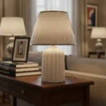 Lámpara Portátil Veladora Mesa De Luz De Cerámica  Gris Y Dorado - Imagen 2