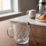 Pack 6 Tazas De Vidrio Para Té Y Café Con Asa 230ml Labrado doble lineas