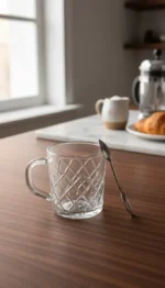 Pack 6 Tazas De Vidrio Para Té Y Café Con Asa 230ml Labrado doble lineas