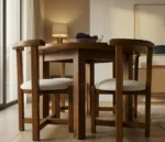 Comedor Nórdico Redondo 4 Sillas Tapizadas En Madera Maciza - Imagen 2