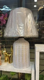 Lámpara Portátil Veladora Mesa De Luz De Cerámica  Gris Y Dorado - Imagen 3