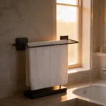 Toallero Doble 45cm Adhesivo Pared Baño Cocina Acero Negro