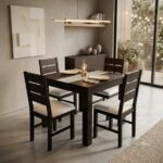 Juego De Comedor Tapizado Minimalista Con 4 Sillas De Madera - Imagen 2