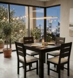 Juego De Comedor Tapizado Minimalista Con 4 Sillas De Madera - Imagen 3