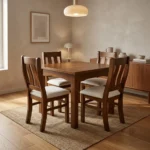 Juego De Comedor 4 Sillas Tapizadas Africanas Bajas Madera - Imagen 2
