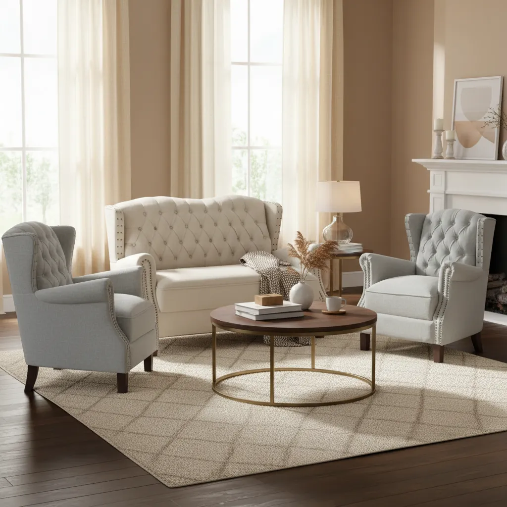 D_NQ_NP_2X_998910-MLA113350613458_072026-F Juego Living Sofa 2 Cuerpos + 2 Butacas Capitoneado Tachas - Imagen 1