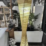 Lampara Pie Fibra Natural Artesanal Torneada Doble Luz 150cm - Imagen 3