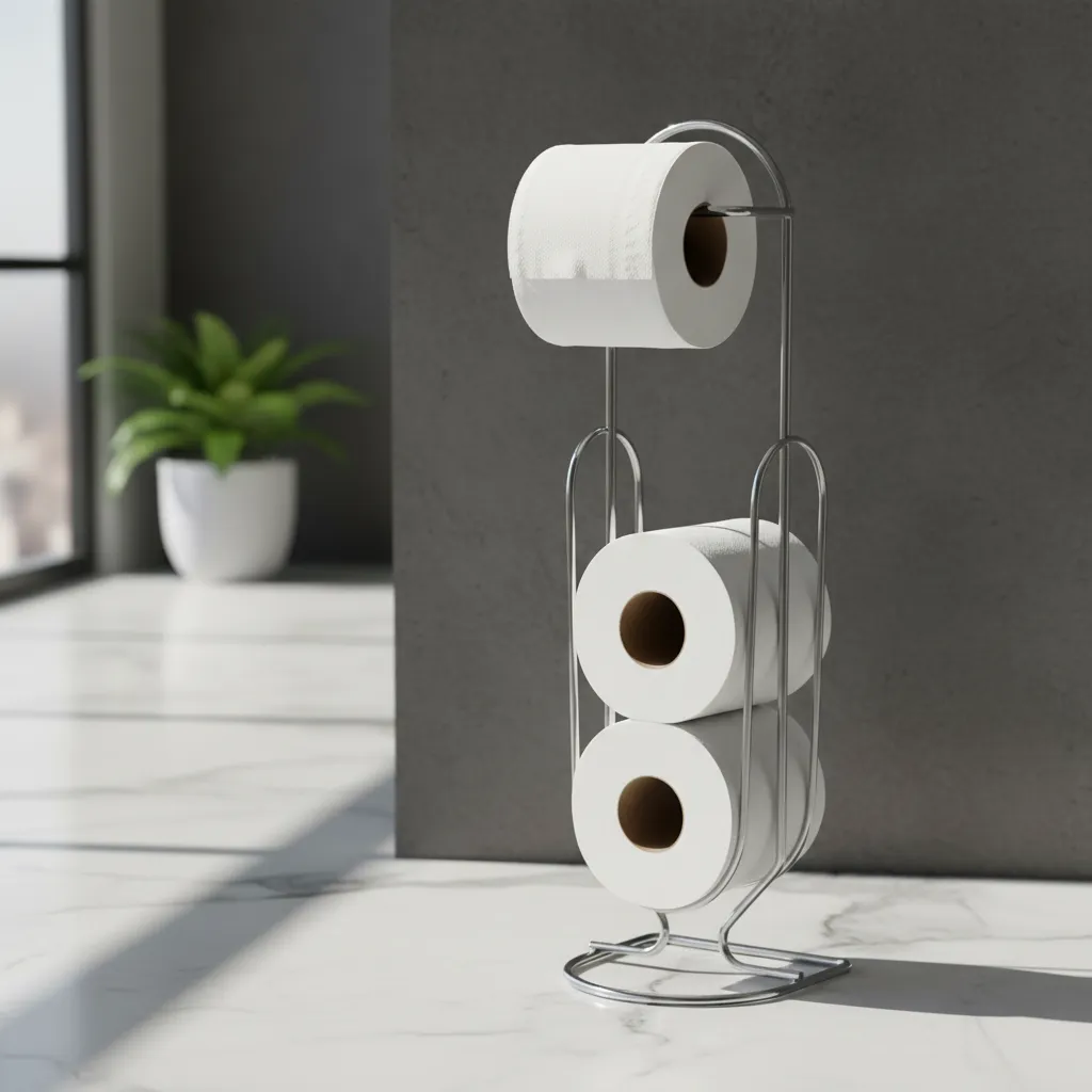 D_NQ_NP_2X_744721-MLU115748350361_082026-F Porta Rollos Curvado Papel Higiénico De Pie 3 Rollos Acero Garantía - Imagen 1
