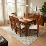 Juego De Comedor Con Caminero Vidrio 6 Sillas Altas Tapizadas - Imagen 4
