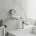 Jabonera Aerea Moderna Adhesivo Pared Baño Ducha Acero Carbono Plateado redondo