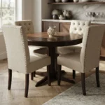 Juego De Comedor Redondo 4 Sillas Capitoneado Con Tachas