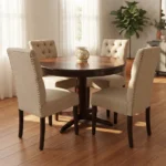 Juego De Comedor Redondo 4 Sillas Capitoneado Con Tachas - Imagen 4