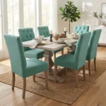 Juego De Comedor Rectangular 6 Sillas Capitoneado Con Tachas - Imagen 2