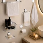 Juego Set 6 Accesorios para el Baño de Adhesivo Acero con 2 años de garantía Plateado