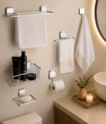 Juego Set 6 Accesorios para el Baño de Adhesivo Acero con 2 años de garantía Plateado