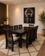 Juego De Comedor Rectangular Madera Pino 8 Sillas Tapizadas - Imagen 4