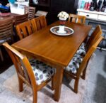 Juego De Comedor Rectangular Madera Pino 6 Sillas Tapizadas- modelo pino otro 6 sillas - Imagen 2