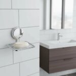 Jabonera Aerea Moderna Adhesivo Pared Baño Ducha Acero Carbono Plateado redondo - Imagen 4