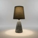 Lámpara Veladora De Mesa Cerámica Gris Con Pantalla Tela Moderna - Imagen 2