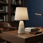 Lámpara Veladora De Mesa Cerámica Beige Con Pantalla Tela Moderna - Imagen 3