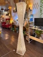 Lampara Pie Fibra Natural Artesanal Macrame Doble Luz 150cm - Imagen 4