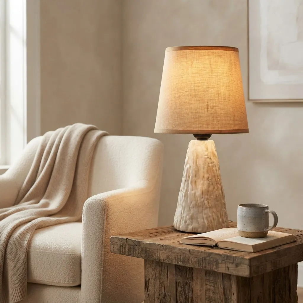 D_NQ_NP_2X_883799-MLU115690125474_092026-F Lámpara Veladora De Mesa Cerámica Beige Con Pantalla Tela Moderna - Imagen 1