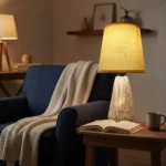 Lámpara Veladora De Mesa Cerámica Beige Con Pantalla Tela Moderna - Imagen 2