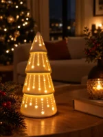 Árbol Navidad Arbolito Premium 29 Cm Cerámica Con Luces Led