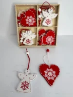12 Chirimbolo Adorno De Madera Para Árbol De Navidad 6 Cm Angel y Corazón - Imagen 2