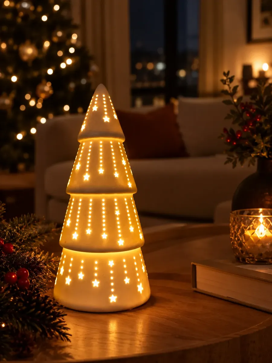 1 Árbol Navidad Arbolito Premium 29 Cm Cerámica Con Luces Led - Imagen 1