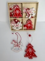 12 Chirimbolo Adorno De Madera Para Árbol De Navidad 6 Cm Árbol y Caballito - Imagen 2