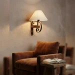 Aplique Lámpara De Pared En Madera Y Hierro Con Pantalla - Imagen 2