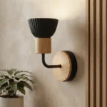 Aplique De Pared Diseñó Nórdico Minimalista Madera Y Vidrio Negro - Imagen 2