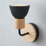 Aplique De Pared Diseñó Nórdico Minimalista Madera Y Vidrio Negro - Imagen 3